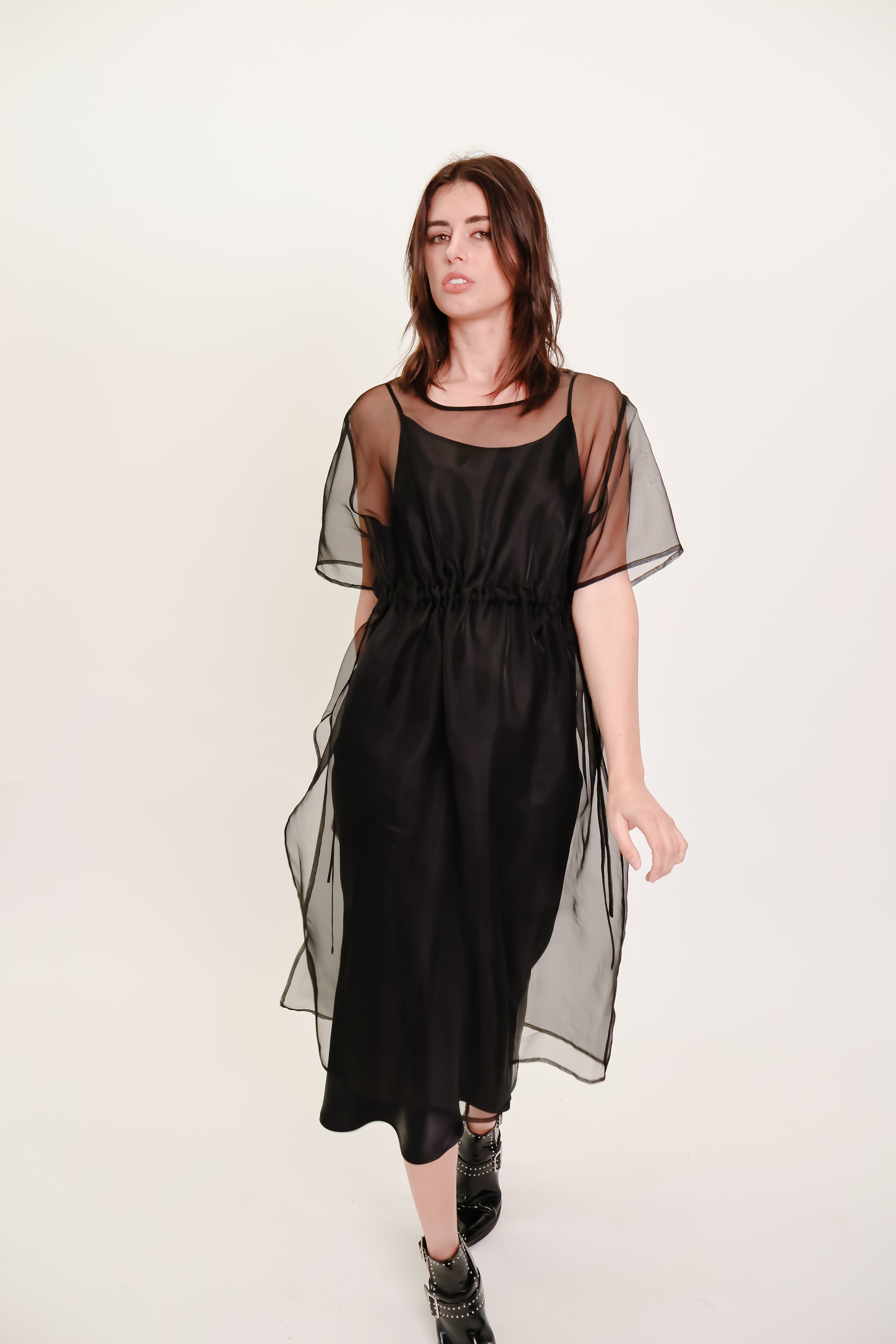 Silk Organza Dress with Drawstring Waist