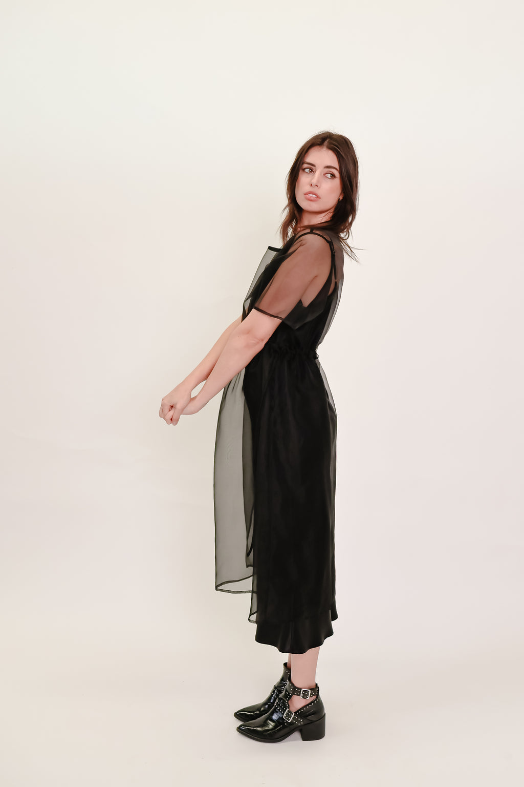 Silk Organza Dress with Drawstring Waist