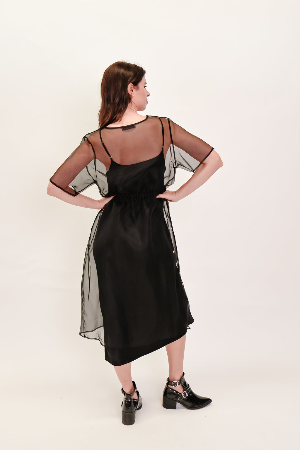 Silk Organza Dress with Drawstring Waist