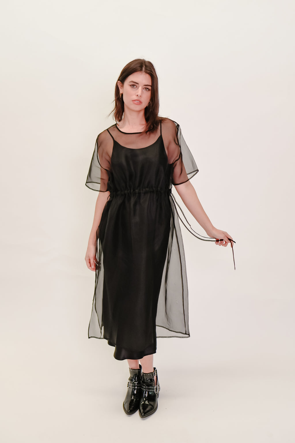 Silk Organza Dress with Drawstring Waist