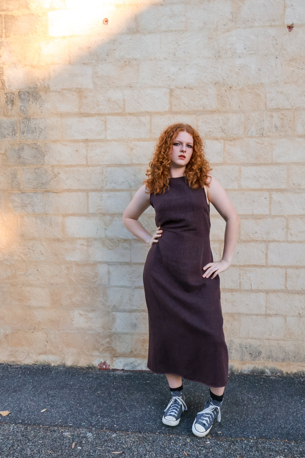 Plum striped shift dress