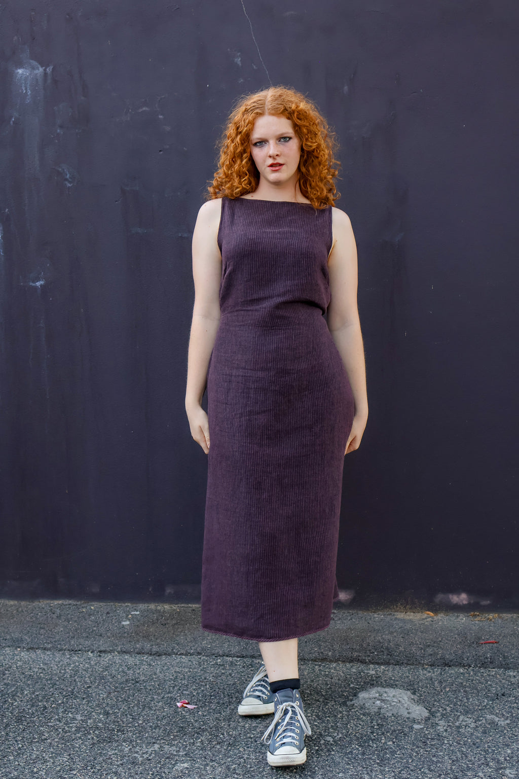 Plum striped shift dress