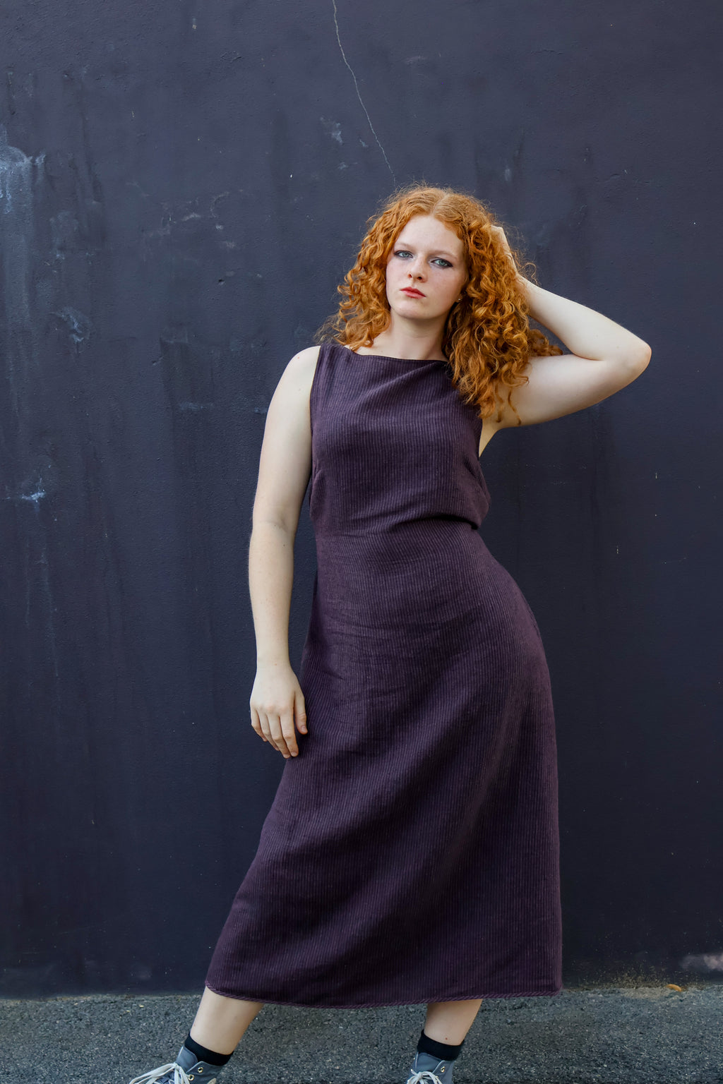 Plum striped shift dress